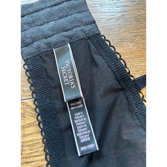 Victorias Secret Dream Angels Lined Demi Bra Black Lace over Nude Sz 36D - Picture 2 of 5